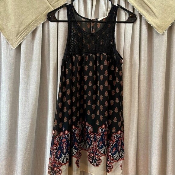 Blu Pepper Black Multicolor Geometric Boho Print Sleeveless Dress Size‎ Small - Picture 5 of 14